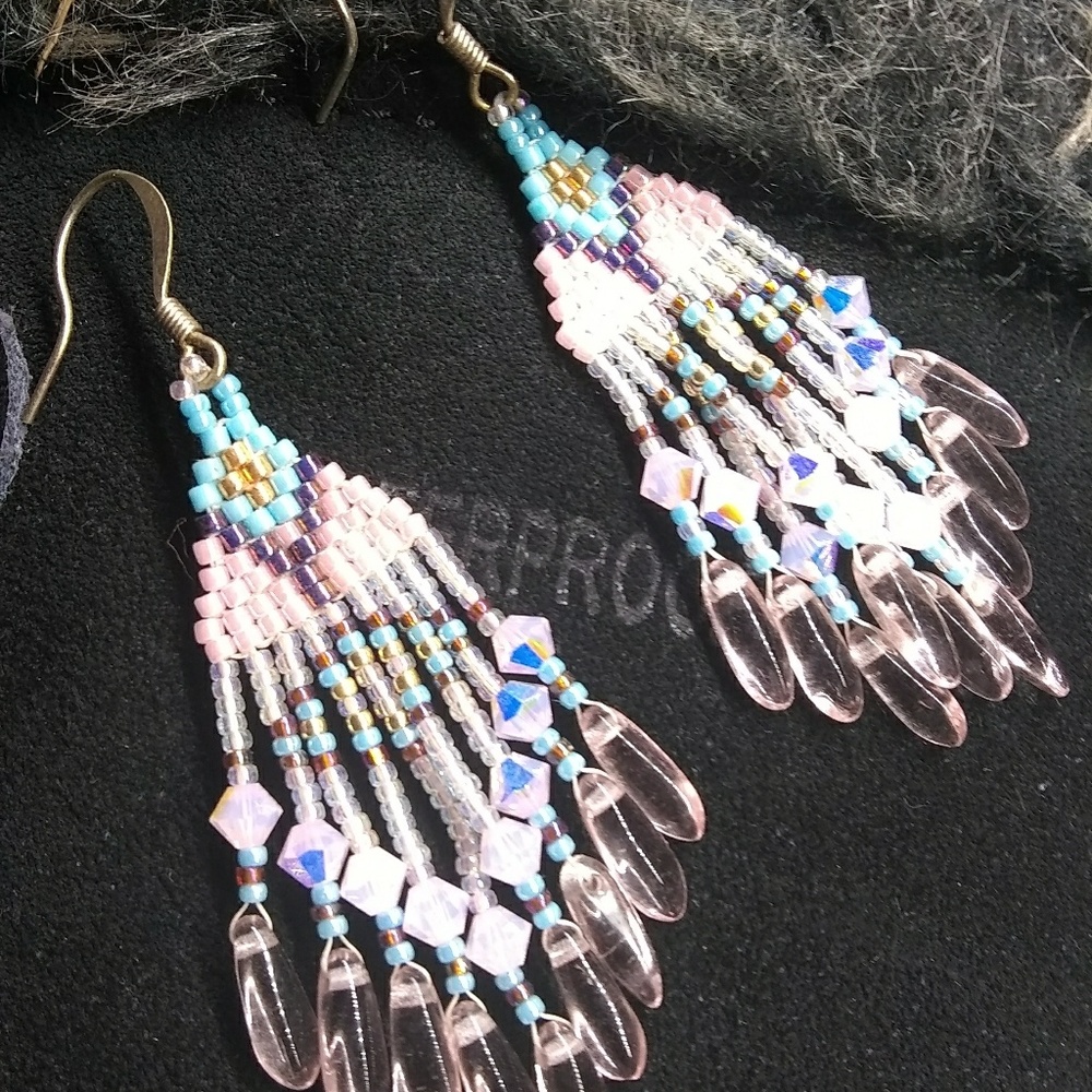 JRW Handmade Pink Swarovski Beaded Earrings - Picture 3 of 7